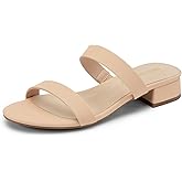 DREAM PAIRS Women's Slides Heels Slip On Low Block Sandals Two Strap Open Round Toe Chunky Casual Summer Mules Shoes