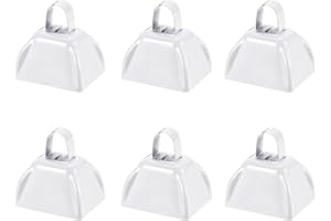 Hordolry 3inch Cowbells Noise Makers, 6Pcs Metal Cow Bells with Handle, Small Loud Bell Bulk Hand Percussion for Sporting Events, Football Games,Party, Concert, Graduations, Farm Ranch, White