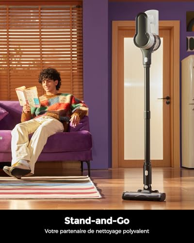 VACTechPro F02 Lite 550W/50Min/50KPa Cordless Mop Vacuum Cleaner with 8 Layer Filtration for Floors, Carpet and Hair, Black and White