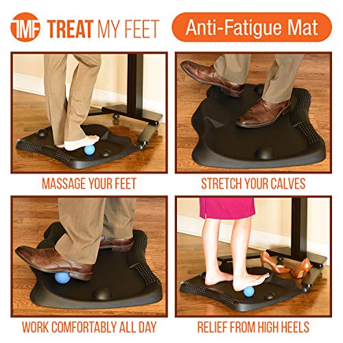 Anti Fatigue Standing Desk Mat w/FREE Rolling Massage Ball - Cushioned Floor Kitchen Mat - Anti-Slip Stand Up Desk Mat for Floor - Standing Floor Mat Made from Soft Foam for Foot Pain - Large Surface