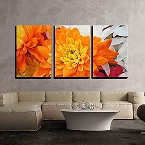 3 Piece Canvas Wall Art - Chrysanthemum Flowers - Modern Home Art Stretched and Framed Ready to Hang - 16"x24"x3 Panels