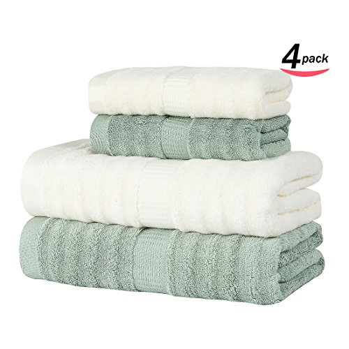 Lymga Bamboo Fiber Towel Set(2 Bath and 2 Hand Towels) - Milky White/Light Green