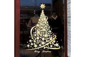 Cityhermit Golden Christmas Tree Window Clings Stickers for Glass, Large DIY Static Wall Window Door Mural Showcase Decal Sticker (1 Pack)