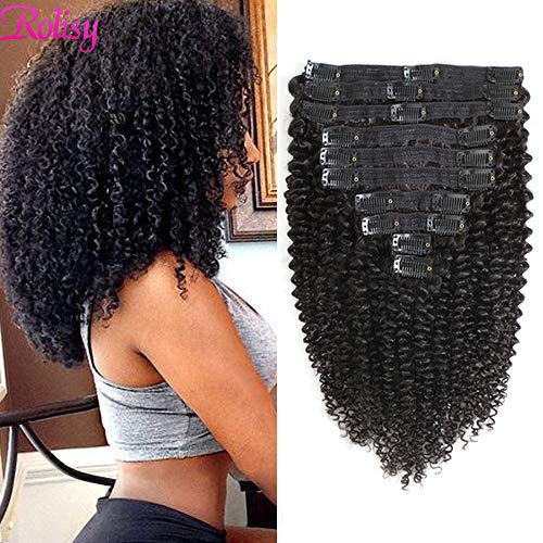 Galleon Rolisy Kinky Curly Clip In Hair Extensions Afro 3c 4a
