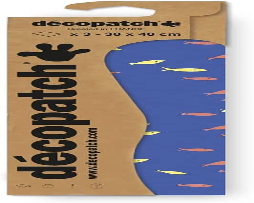 Décopatch C883C - A pocket of 3 sheets of paper - Printed patterns, fluorescent effect fish - 30x40 cm