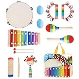 YISSVIC Kids Musical Instruments 12Pcs Toddler Musical Instruments Xylophone Tambourine Set Preschool Educational Toy with Carrying Bag