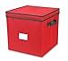 FamGo Christmas Ornament Storage Box with Lid - Adjustable Dividers - Holds up to 64 Round Ornaments - Holiday Storage- Red
