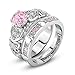 Auwer Rings, 2-in-1 Womens Vintage White Diamond Silver Engagement Wedding Band Ring Set (US Size 9, Pink)