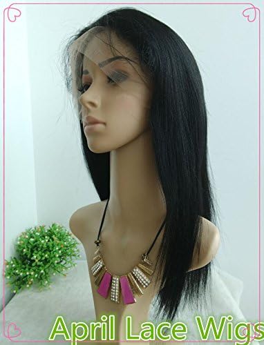 Indian Remy Human Hair Yaki Straight 14 Inch Color #1 Glueless Full Lace Silk Top Wigs in Stock (14inch, Small Cap)