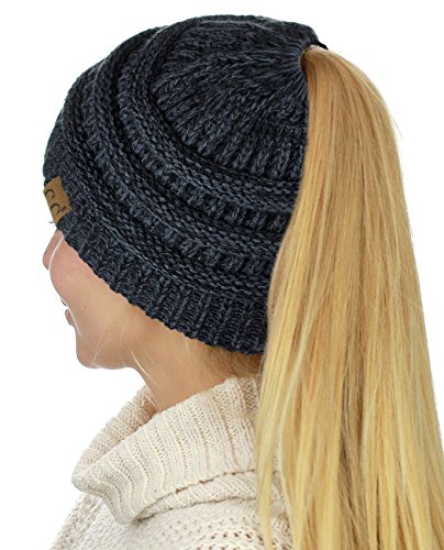 C.C BeanieTail Soft Stretch Cable Knit Messy High Bun Ponytail Beanie Hat - Image 3