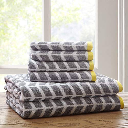 Intelligent Design - Nadia Quick Dry, Premium Absorbent Chevron Cotton Towels Bath/Bathroom Set - Ultra Soft Bathroom Towels Set - Gray - 6 Piece Set incl. 2 Shower Towel 4 Hand Towel