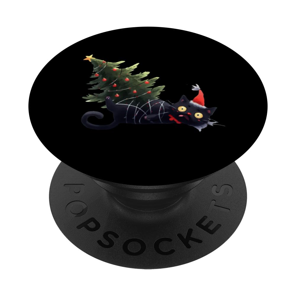 xmas christmas light amazing cat with christmas tree PopSockets Swappable PopGrip