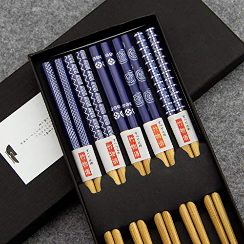 Chopsticks Bamboo,Chop Sticks, AOOSY 5 Pairs Japanese Style Bamboo Chop Sticks Natural Reusable Classic Style Chopstick for Home Eating Travel Camping