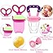 UniBetter Baby Food Feeder Pacifier 2 PCs Pacifier Clips 2 PCs Baby Feeding Spoons 3 PCs Replacement Silicone Pouches Baby Fruit Teething Toys for Toddlers Infant (Pink Set)
