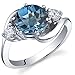PEORA London Blue Topaz 3-Stone Ring for Women 925 Sterling Silver, Natural Gemstone, 2.25 Carats Round Shape 8mm, Size 5