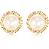 Mierfyni Pearl Stud Earrings for Women, Faux Large Gold Pearl Earrings Studs, Dainty White Big Pearl Earrings Pearl Statement Earrings Gold Studs