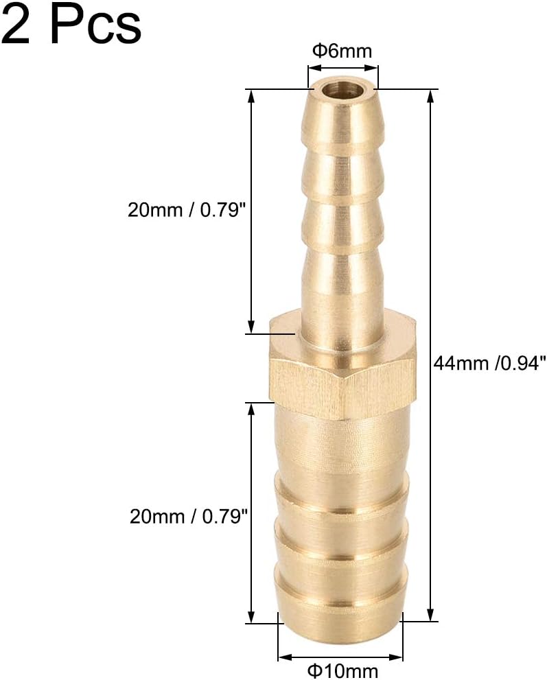 sourcing map Straight Brass Barb Fitting Reducer, Fit Hose ID 10mm to 6mm 2pcs, Gold, 10mm x 6mm - Image 3