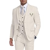 Retro Linen Men's Suit 3 Pieces Slim Fit Linen Prom Wedding Suits Casual Tuxedo Set Groom Jacket Blazer Vest Pants for Men