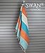 Swan Comfort 100% Natural Turkish Cotton Absorbent Beach Towel, Easy Care ideal for Bath Spa Fitness Yoga Pool Yatch Swimwear Guest Gym - Blue - Orange