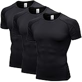 LANBAOSI 3 Pack Men's Compression Shirts Short Sleeve Compression Base Layer Cool Dry Athletic Undershirt Workout T Shirt