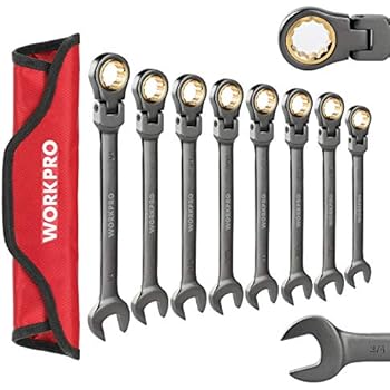 WORKPRO 8-piece Flex-Head Ratcheting Combination Wrench Set, Cr-V Constructed, Nickel Plating with Organizer Bag