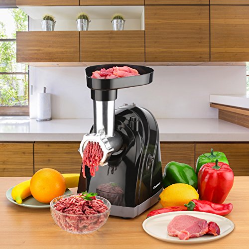 Meat Grinder Electric Stainless Steel Sausage Maker, Meat Mincer Sausage Stuffer with Grinding Plates for Home Use(Black)