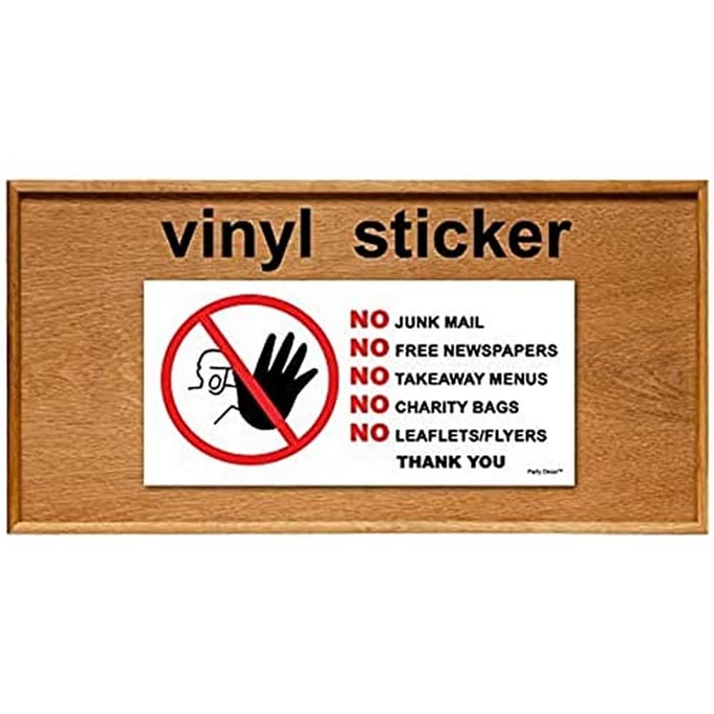 2 x - No Junk Mail - Thank You - Info Sign Label Removable Self Adhesive Waterproof Durable Vinyl Label Sticker 225mm x 106mm
