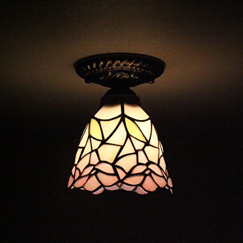 Gweat 8-inch Vintage Pastoral Stained Glass Tiffany Flower Ceiling Light Living Room Chandelier Hallway Chandelier