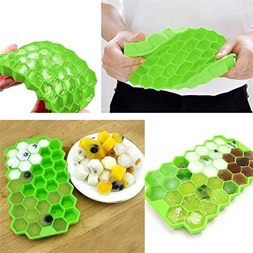 3 Pack Ice Cube Trays, Silicone Honeycomb Shape Ice Cube Molds wih Lids Make 111 Ice Cube for Whiskey, Cocktail, Stackable Flexible, BPA Free (Purple+Yellow+Green) - Thumbnail 5