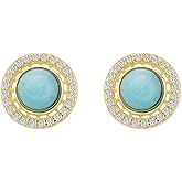 Larimar Stone Stud Earrings for Women, Gold Plated Brass