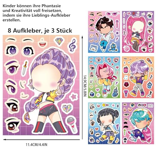 Hunte 24 Sheets Stickers for Kids - DIY Cartoon Movie Sticker Set Makeup Stickers for Girls and Boys, Great for Class Rewards, Anime Inspired Crafts and