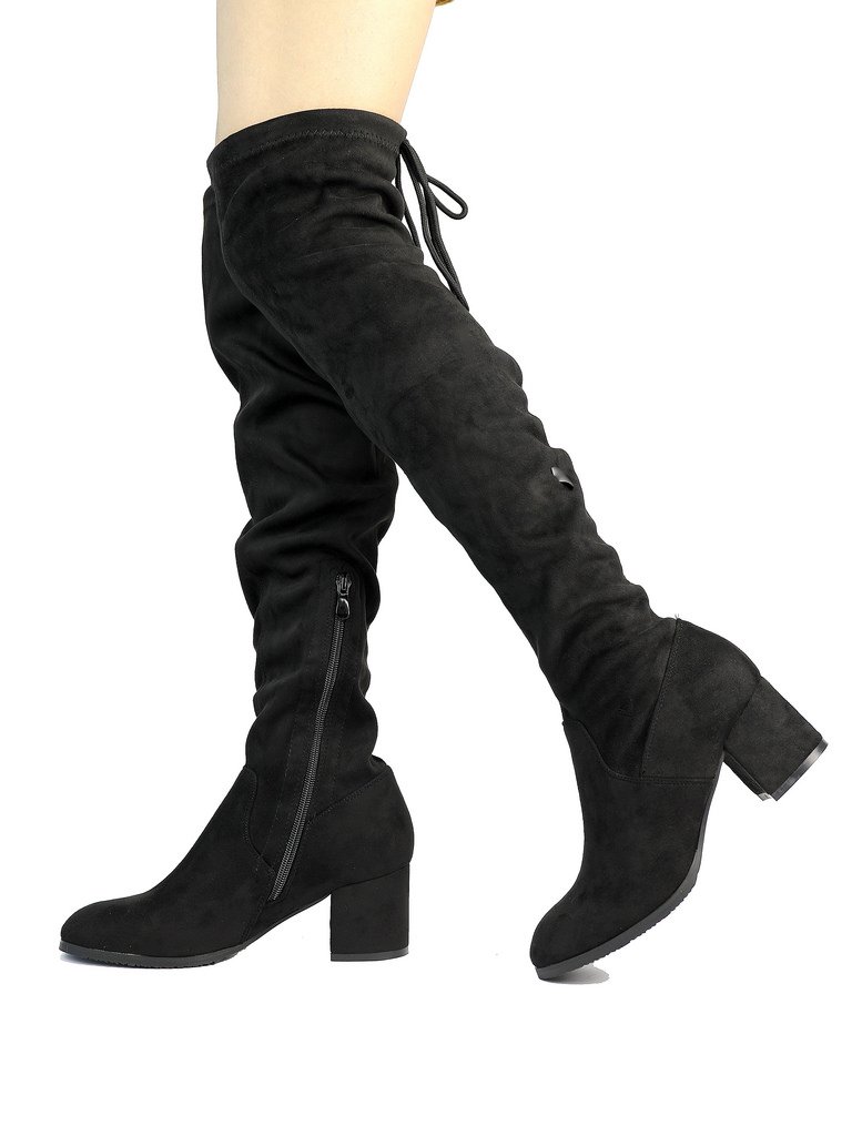 DREAM PAIRS Women's New Portz Black Over The Knee Thigh High Chunky Heel Boots Size 8 B(M) US - Image 4