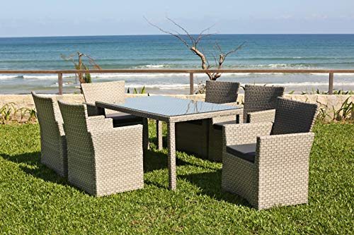 Backyard Furniture Chesterton Rattan Wicker 6 Seat Square Dining Set with Cushions and Weatherproof Furniture Cover