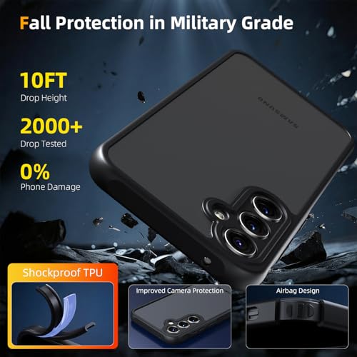 Vauki Matte Case for Samsung Galaxy A16 5G with 2 Tempered Glass, Translucent Shockproof Military Rear Protection Cover, Anti-Scratch Anti-Yellow Hard Frosted Case with Camera Protection, Black