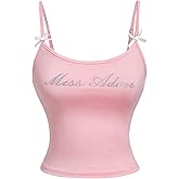 WDIRARA Women's Letter Rhinestone Cami Top Y2k Spaghetti Strap Camisole