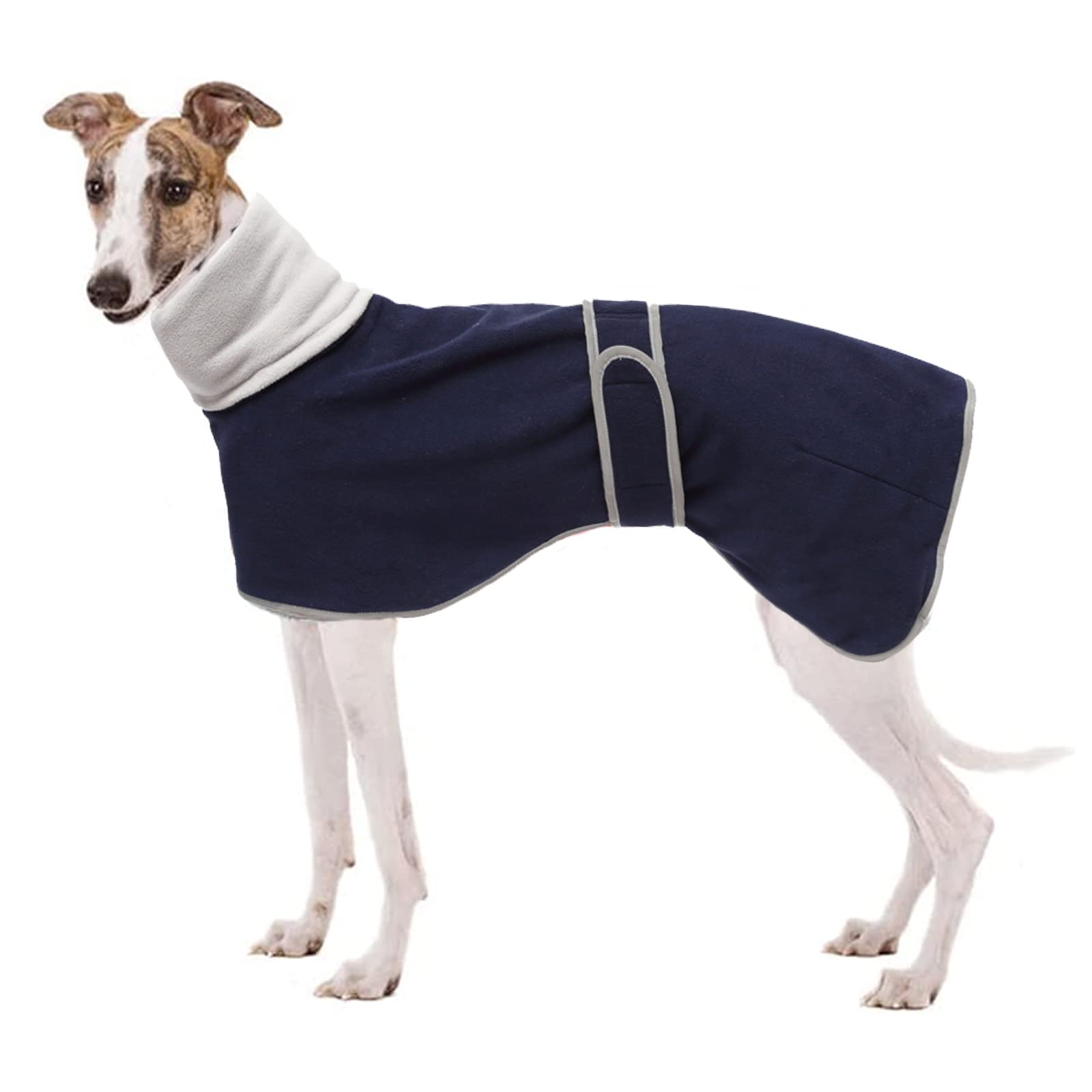 Geyecete - Fleece Jumper for Greyhounds, Warm Winter Coat with Stand Collar for Dogs, Coats for Medium and Large Dogs, with Adjustable Belt-Blue-M