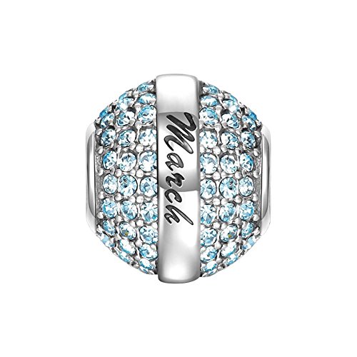 Soufeel March Birthstone Ocean Blue Swarovski Crystal Charm 925 Sterling Silver Fit European Bracelet