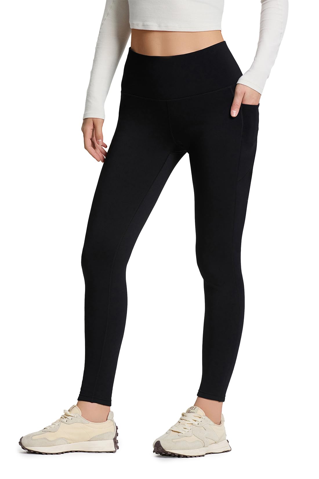 Photo 1 of Yogipace CozyWarmth Tall Women's High Waisted Thick Fleece Lined Leggings Winter Thermal Tight with Side Pockets,30",Black,Size S