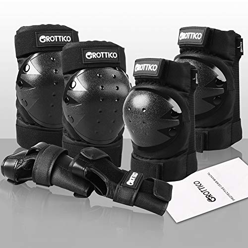 GROTTICO Knee-Elbow-Pads Wrist Guards for Kids-Youth-Adult - 3 in 1 Protective Gear Set for Skateboard Hoverboard Rollerblade Inline Skate BMX Bike Scooter