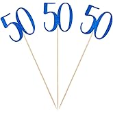Blue Glitter 50th Birthday Centerpiece Sticks, 12-Pack Number 50 Table Topper Anniversary Party Decorations