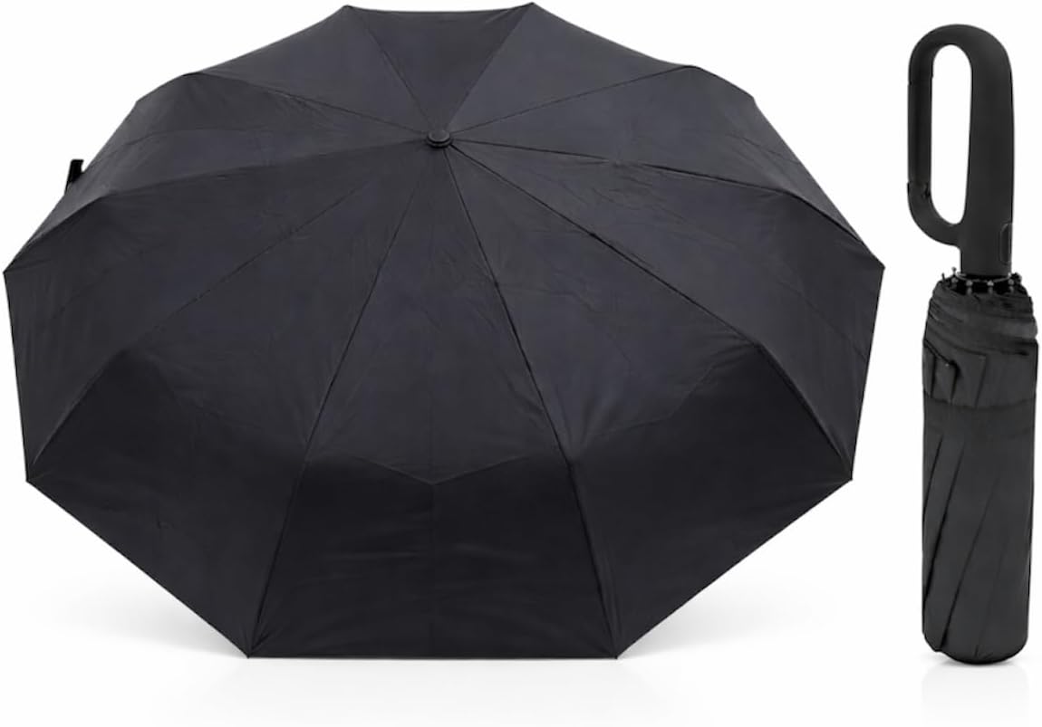 Guarda-Chuva Premium Botão Automático Abre e Fecha Varetas Reforçadas Proteção Solar UV Blackout Resistente ao Vento Compacto Dobrável Sombrinha Portátil Mochila Bolsa Mala Fivela de Anel