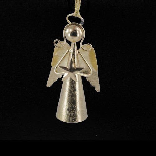 Metal Handcrafted Star Angel Gold Bell Holiday Ornament