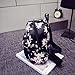 Women Girls Floral Printing PU Leather Shoulder Bag Backpack (Black)