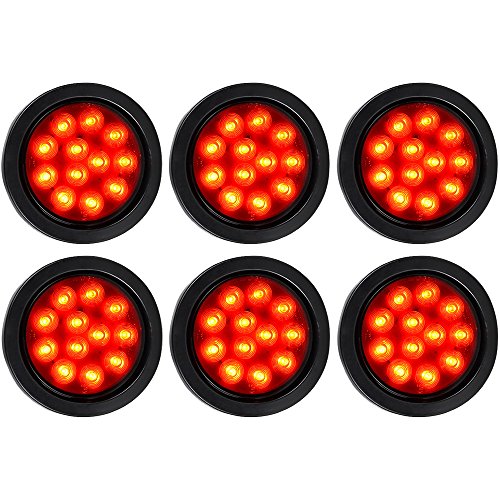 6pcs Smoke Lens 4" Round 12-LED RED Tail Light Grommet Wiring Plug Kit for Truck Trailer RV UTE UTV