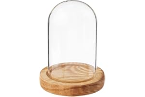 Farmlyn Creek Glass Display Dome Cloche with Wooden Base for Home Decoration (3.5 x 4.7 in)