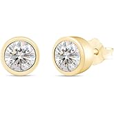 SAVEARTH DIAMONDS Moissanite Stud Earrings 5MM 0.85 Cttw DF Color Ideal Cut Lab Created Moissanite Diamond 14K Gold Plated Earrings for Women