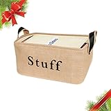 Collapsible Jute Storage Basket Eco-Friendly Storage Bins Baby Nursery Organizer with Handles Lightweight Box for Clothes Toys Kids Laundry Blankets Pillows Bedrooms Kitchen Closet – 14” x 10” x 8”