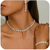 BOOZIQ Silver Wedding Jewelry Set for Women Brides Rhinestone Necklace Bracelet Dangle Earrings Sets for Bride Bridesmaid Crystal Prom Costume Jewelry Accessories Formal Jewelry for Women Evening Wear