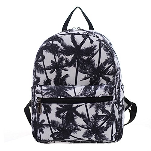 Urmiss Small Flowers Floral Leaf Graffiti Printed Canvas Casual Backpack Travel Shoulder Bag Students Schoolbag Rucksack for Kids Girls Boys and Women