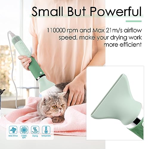 ThinkPet Dog Hair Dryer for Pet Grooming High Velocity Force Blower - Lightweight Portable Dog Dryer for Small Medium Large Dogs Grooming Hair Dryer - 4 Levels Temperature 3 Blow Speed 4 Nozzle Green